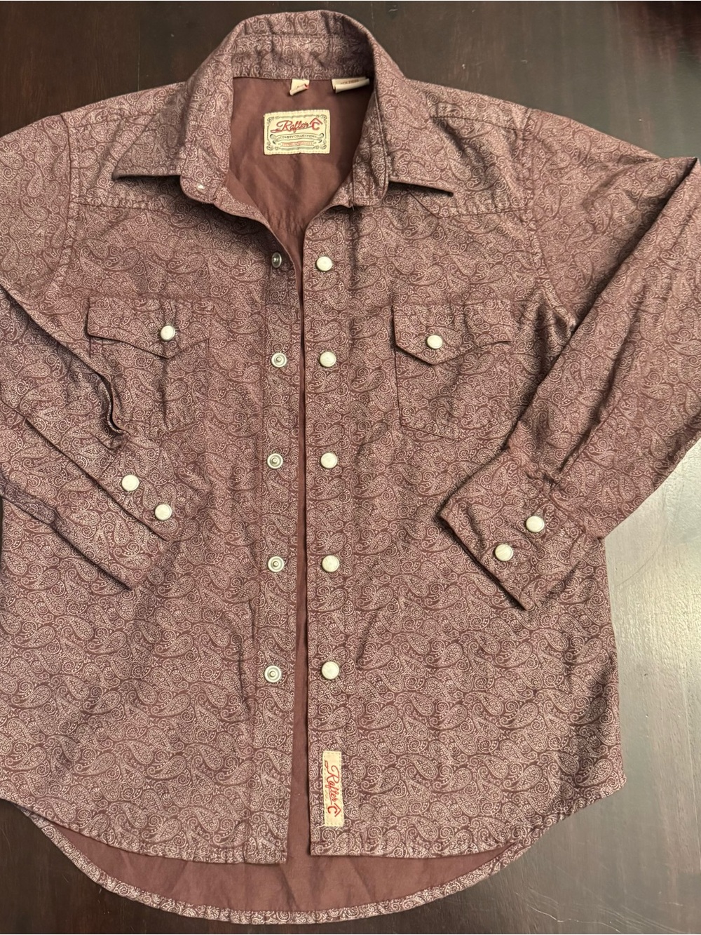Rafter C Western Rodeo Maroon Paisley Boys Cowboy Shirt Long Sleeve Size M